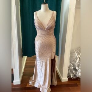 Ellie Wilde fit and flare gown with stone accents